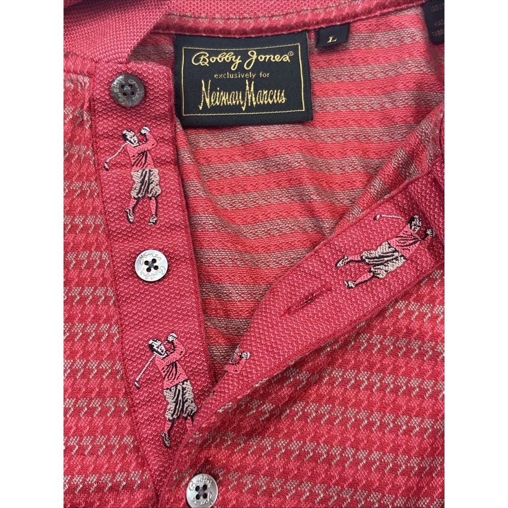Bobby‎ Jones Neiman Mens Golf Shirt Large Red Houndstooth Made In Italy EUC
